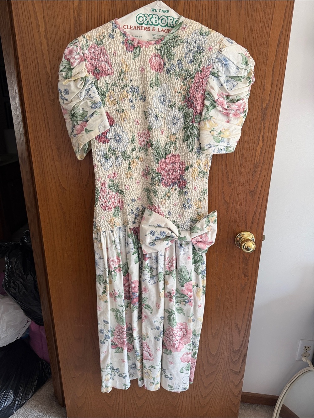 Born Cream Floral Midi Dress with Pink and Green Accents
